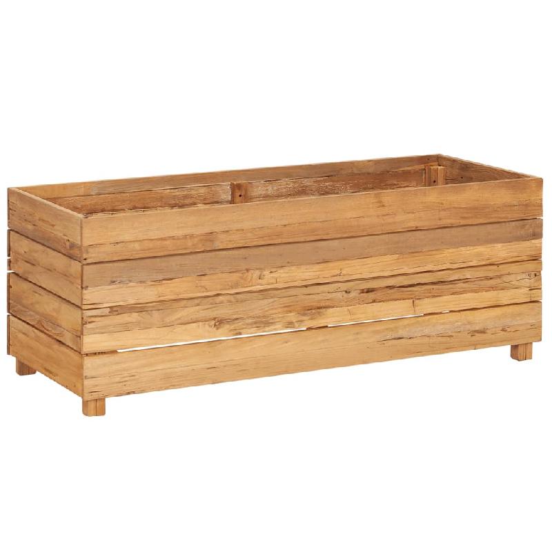 Lit surélevé jardinière 100x40x38 cm en bois de teck recyclé et acier - Avec support en acier - Réf : 02_0000895_0