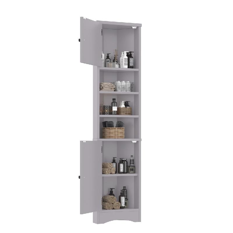 Merax meuble d'angle salle de bain 37 x 24.5 x 170 cm, étroit, 2 portes, 3 niches, gris - gris N877P296997E_0