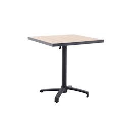 METRO PROFESSIONAL Table carrée de terrasse SHAD, rabattable, aluminium aspect bois, 70 x 70 cm, résistante, pied réglable & bague antivol, beige/n_0