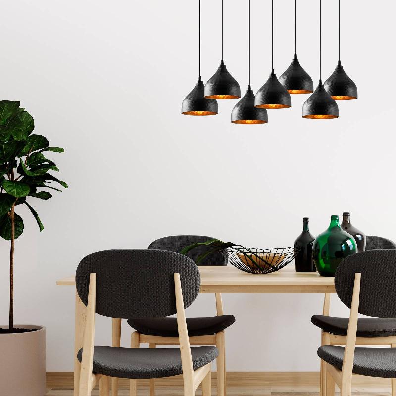 OPVIQ SUSPENSION TATTOO 6221 À 7 LAMPES NOIR/OR