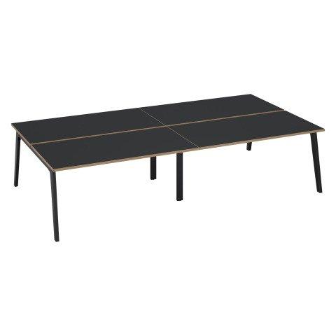 PÔLE DE 4 BUREAUX EDEN ARCHE L 320 CM AVEC GOULOTTE INTÉGRÉE PLATEAU CARBONE PIED ANTHRACITE