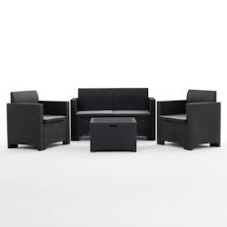 RATTATAN Salon de jardin SALINA en résine effet rotin avec coussins déhoussables, comprenant un canapé deux places, deux fauteuils et une table cof_0