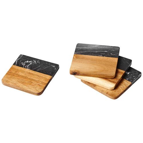 Sous-verres en marbre et bois Harlow - Ensemble de 4 dessous de verre en bois d'acacia et marbre_0