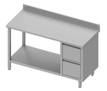 Table de travail inox adossée avec deux tiroirs à droite avec étagè... - P930277110_0