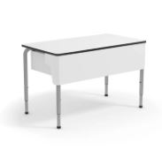 Table d'école Rectangle Teacher - Table pour enseignants - Taille réglable 4 et 6 - Structure métallique et plateau en mélamine blanche_0