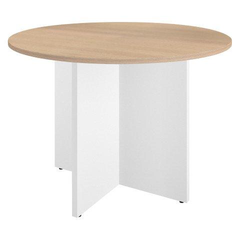 TABLE RONDE 100 CM PLATEAU CHÊNE CLAIR PIEDS CROIX PLEIN BOIS BLANC EXCELLENS