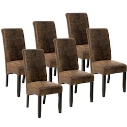 Tectake Lot de 6 chaises aspect cuir - marron foncé -403501 - marron matière synthétique 403501_0