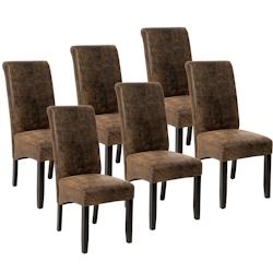 Tectake Ensemble de 6 chaises de salle à manger aspect cuir marron foncé - 403501 - marron matière synthétique 403501_0