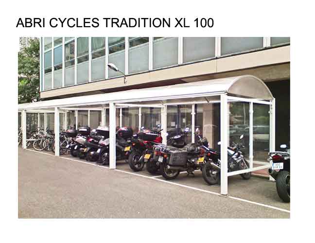Abri vélo semi-ouvert tradition xl 100 / structure en aluminium / bardage en verre trempé / pour 5 vélos_0