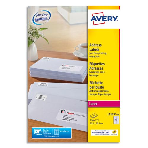 Avery - Boîte de 210 étiquettes adresse laser blanches - 99,1x38,1mm - L7163-15 - Alignement parfait avec technologie UltraGrip_0