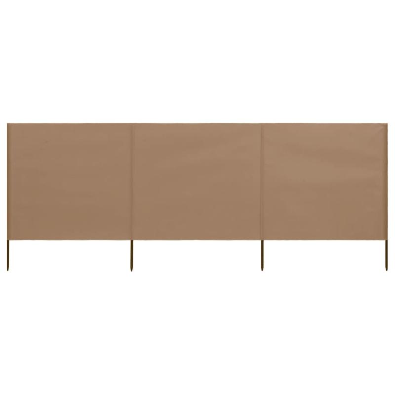 Brise-vue paravent pliable 3 panneaux - Tissu taupe 400 x 80 cm - 4 poteaux en bois_0
