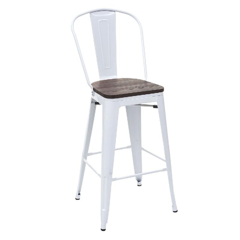 Décoshop26 - Tabouret de bar chaise de comptoir siège en bois avec dossier design industriel empilable en métal blanc 04_0005246 - blanc métal 300_0
