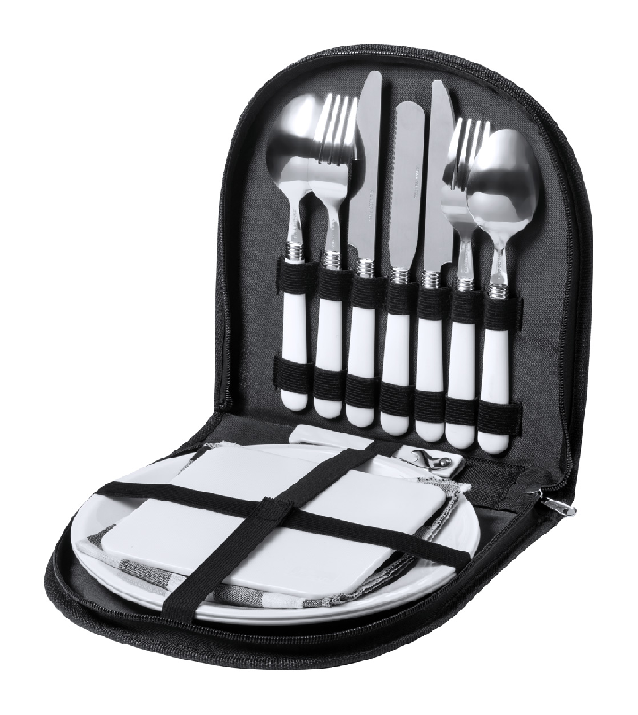 Ensemble de pique-nique en RPET - 13 pièces avec mallette de transport zippée en polyester 600D - Gris_0
