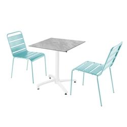 Oviala Business Ensemble table de terrasse stratifié marbre avec 2 chaises turquoise - Oviala - bleu métal 110787_0