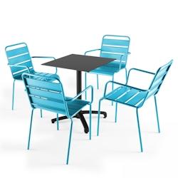 Oviala Business Ensemble table de terrasse stratifié noir et 4 fauteuils bleu - Oviala - bleu métal 108137_0
