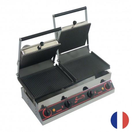 Grill panini double avec minuterie - Plaques en fonte rainurées - Sofraca - 230V ou 400V - Garantie 3 ans_0
