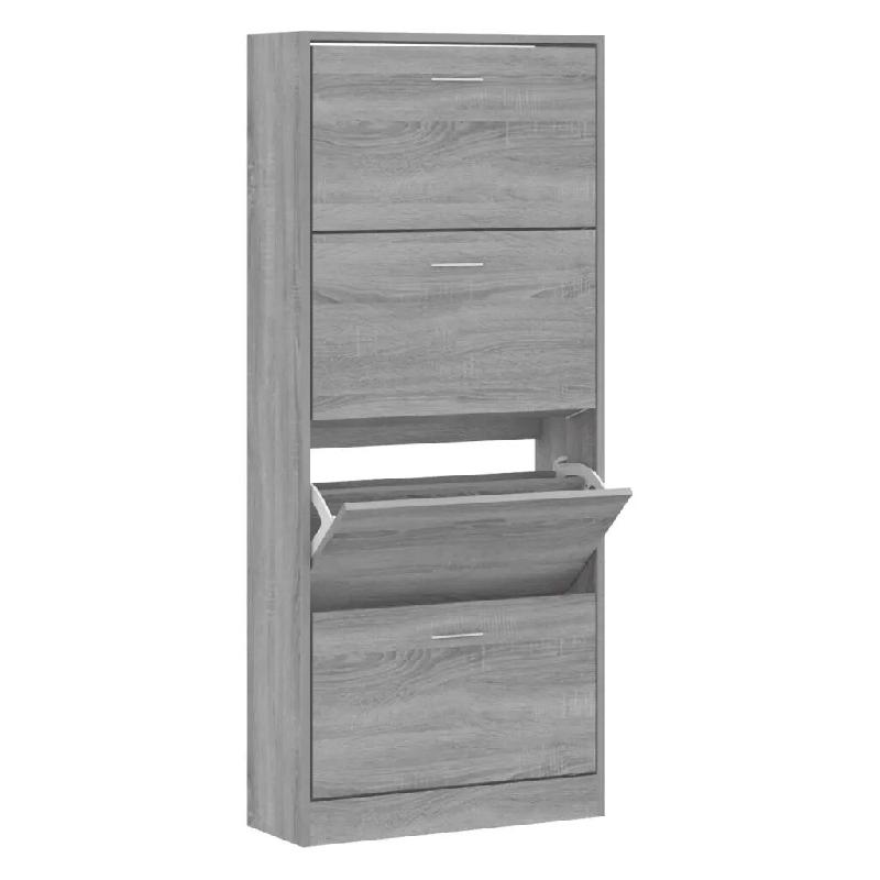 Helloshop26 - Armoire à chaussures moderne design pour entrée 63 x 24 x 147 cm grand espace de rangement en bois d'ingénierie gris 02_0047069 - gri_0