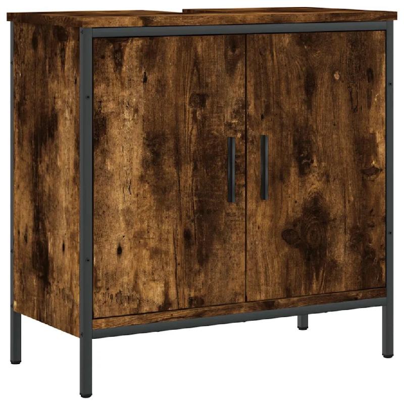 Helloshop26 - Armoire lavabo salle de bain design moderne rangement pratique 60 x 30 x 60 cm en bois chêne fumé 02_0049444 - Bois massif 3000235847743_0