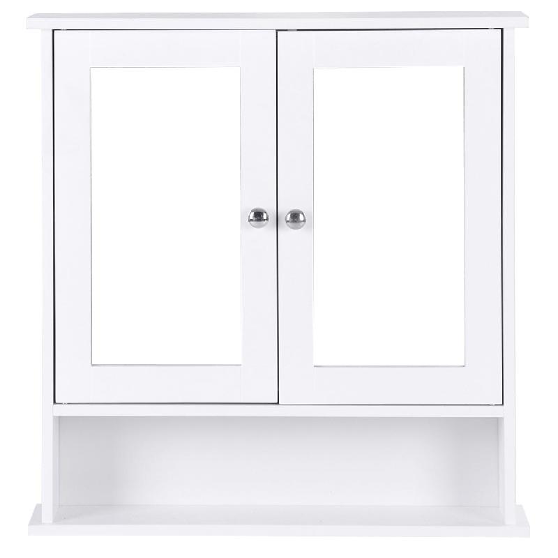 Helloshop26 - Armoire murale de salle de bain 56 x 13 x 58 cm avec miroir et espace de rangement pratique style moderne en MDF blanc 20_0010296 - 3000_0
