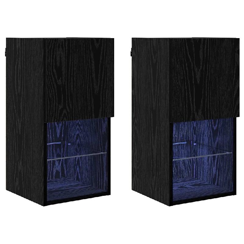 Helloshop26 - Lot de 2 meubles TV muraux modernes design minimaliste 30,5 x 30 x 60 cm en bois d'ingénierie chêne noir 02_0052809 - noir Bois massif_0