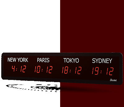Horloge Style II, 7 fuseaux horaires, 230V, DHF, LED rouge - BODET_0