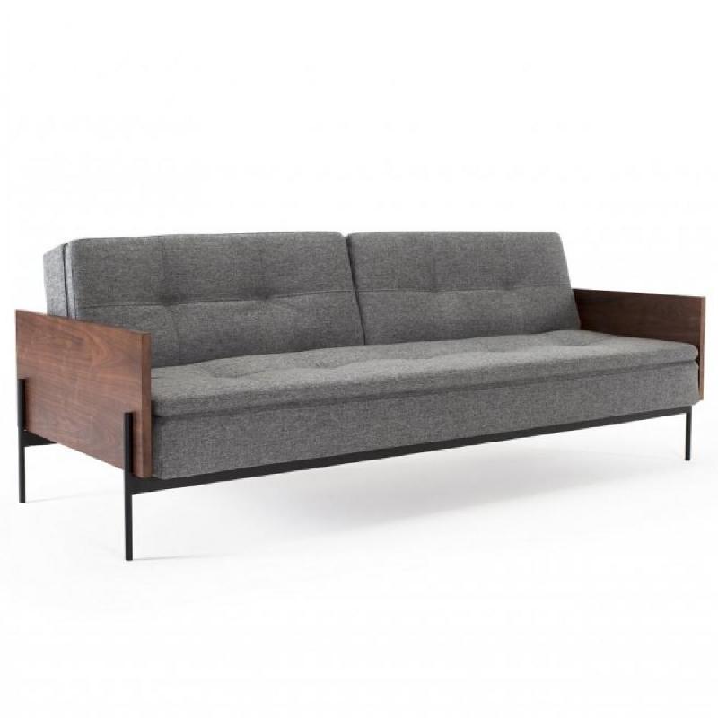 Innovation Living - Canapé lit design Dublexo Lauge Twist Charcoal convertible 115x210 cm - Accoudoirs noyer et métal noir_0