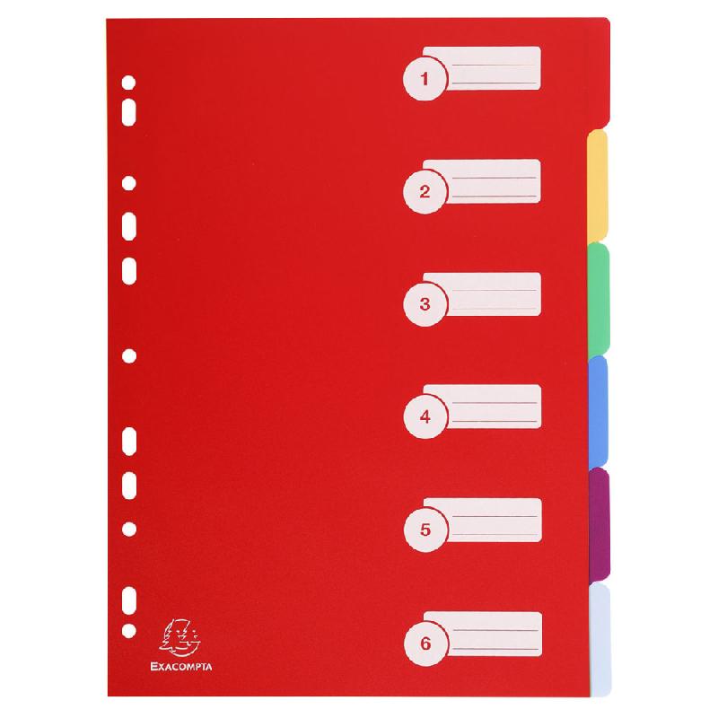 INTERCALAIRES NEUTRES EXACOMPTA A4 EN POLYPROPYLENE 6 DIVISIONS - ASSORTIS
