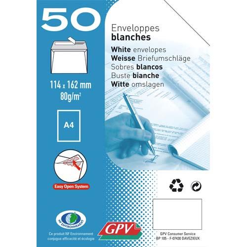 ENVELOPPE GPV ÉCONOMIQUE VÉLIN BLANC 75G C6 114X162MM ADHÉSIVE PAQUET 50 UNITÉS - LOT DE 7