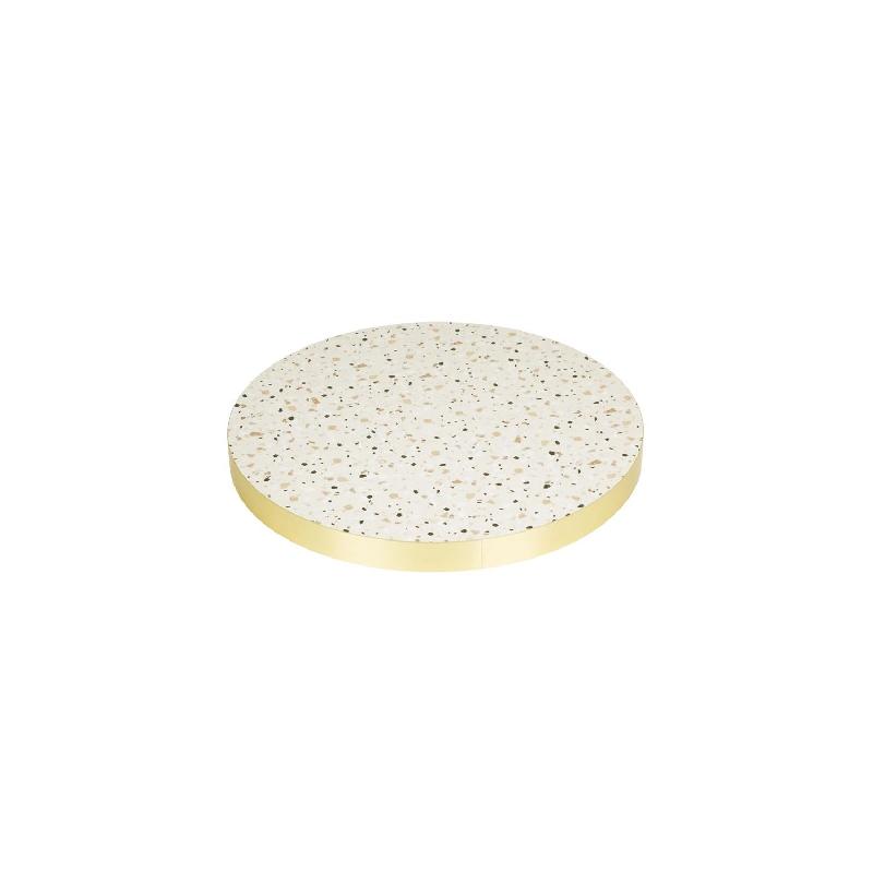Plateau de table rond (Ø)600 x (H)48 mm, pré-percé, motif terrazzo_0