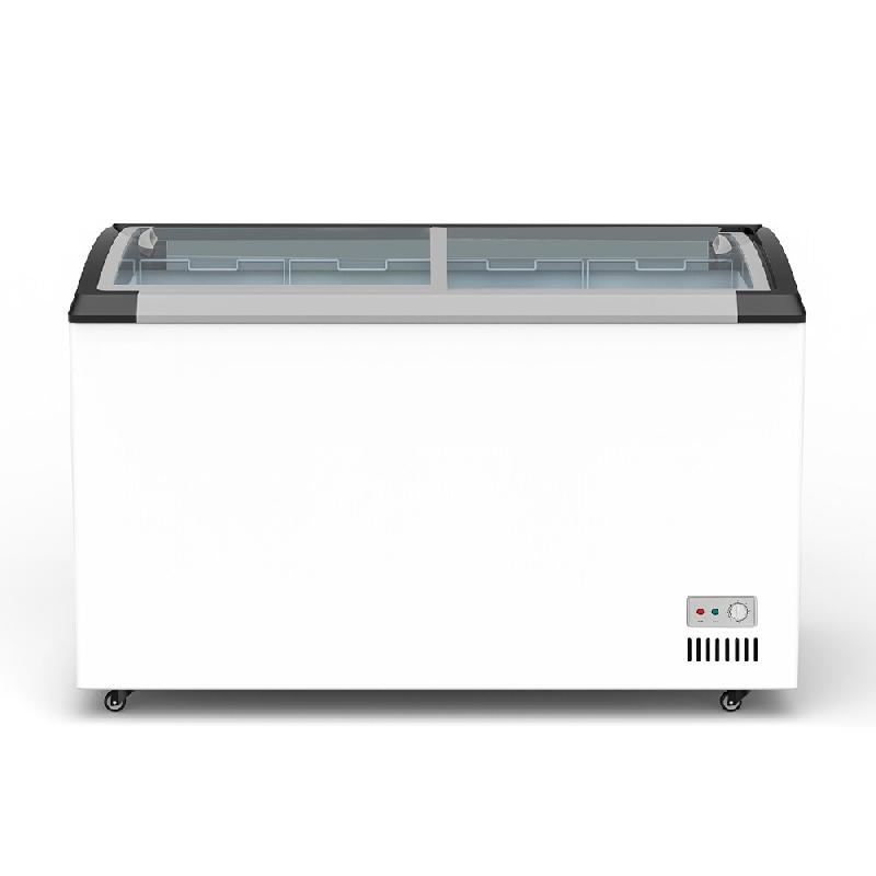 Romux® Îlot Congélateur pour Glaces 260 Litres avec 2 Portes Coulissantes en Verre Courbé Blanc | Congélateurs Professionnels - 8435811807562_0