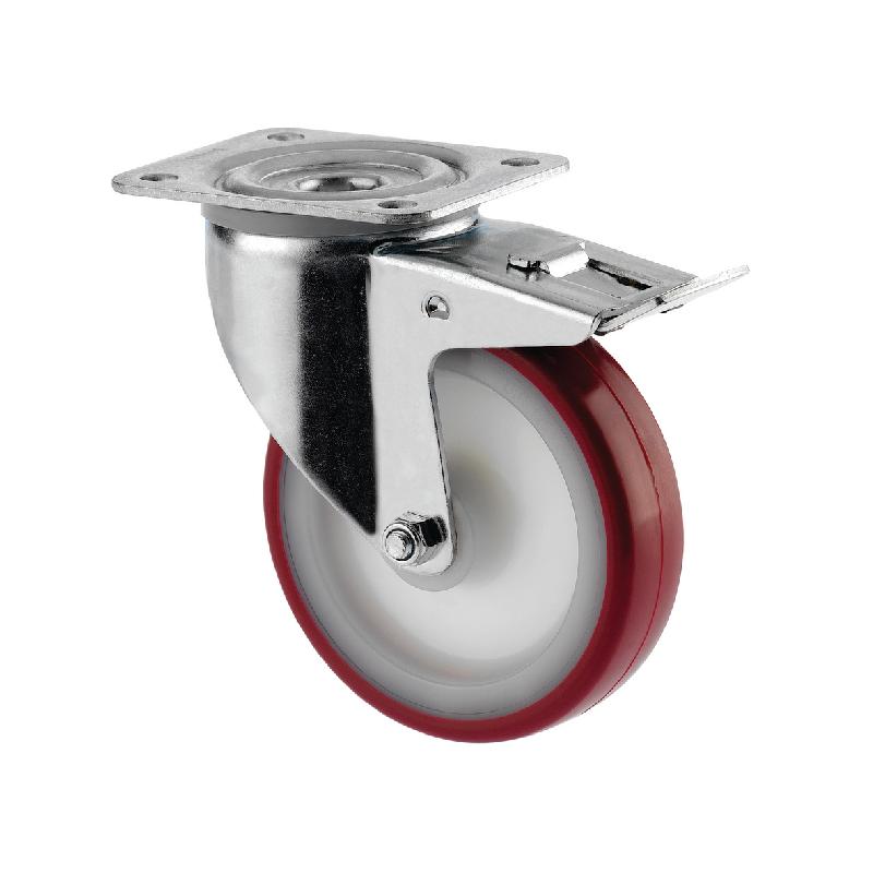 ROULETTE PIVOTANTE À PLATINE AVEC FREIN - FORCE 350 KG Ø : 160 MM - MANUTAN COLLECTIVITÉS