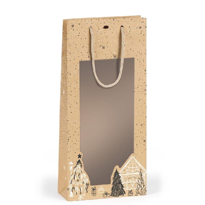 Sac 2 bouteilles Bonnes Fêtes kraft poignées cordelières 18x9x39cm - par 10_0