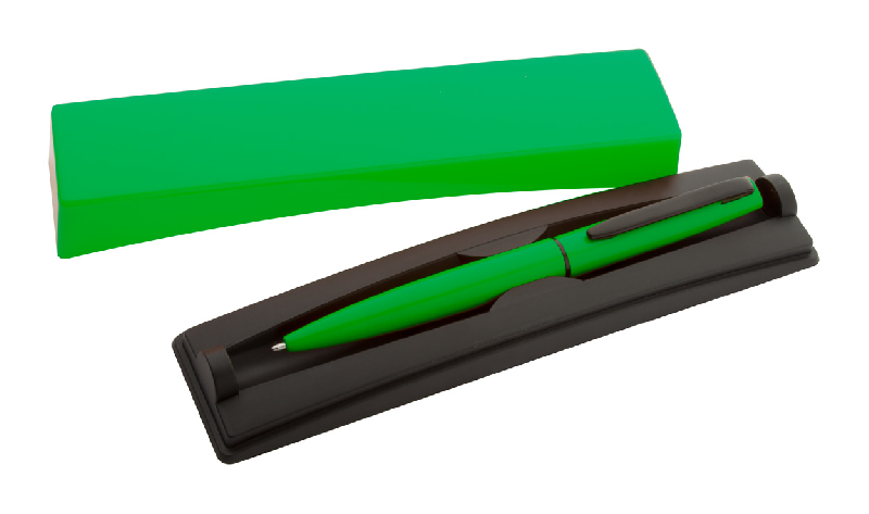 Stylo bille en aluminium - Écrin assorti en plastique - Encre bleue - Couleur verte - Poids 55g_0