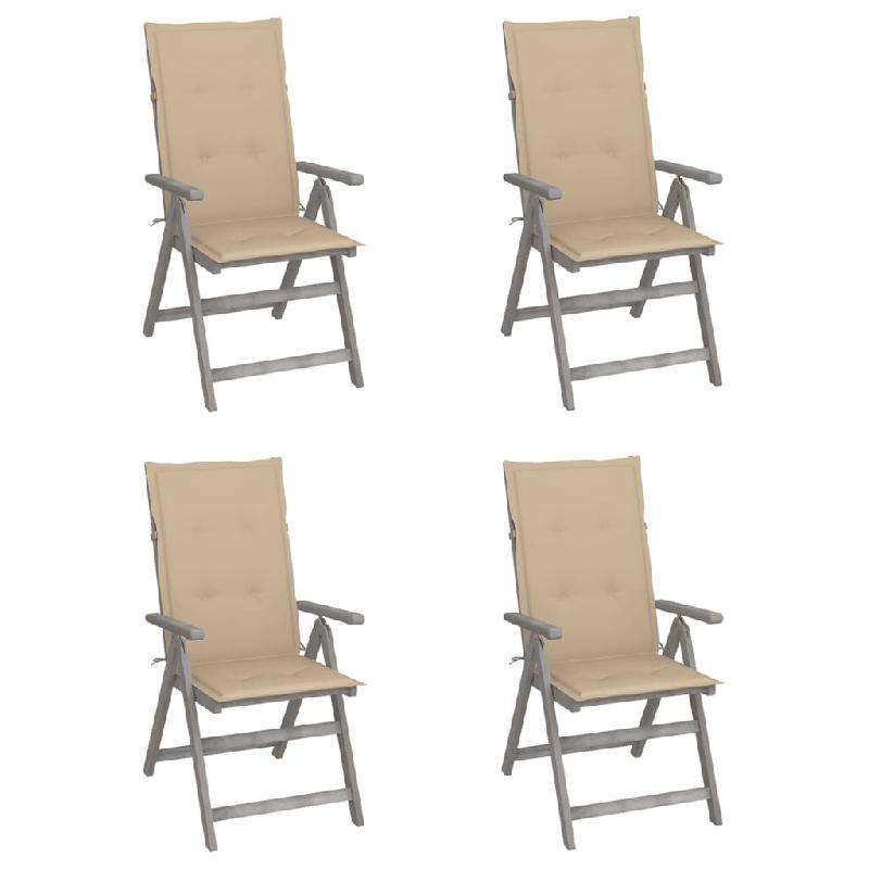 VidaXL Chaises Inclinables De Jardin Lot De 4 Et Coussins Bois Acacia - gris 3065380_0