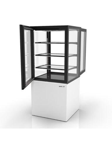Vitrine neutre INTEGRA sur base - 600 mm - 4 niveaux - H1400 mm - IN60/80-140N | Sayl Barcelona- Accès Self-Service - blanc 674005070438_0