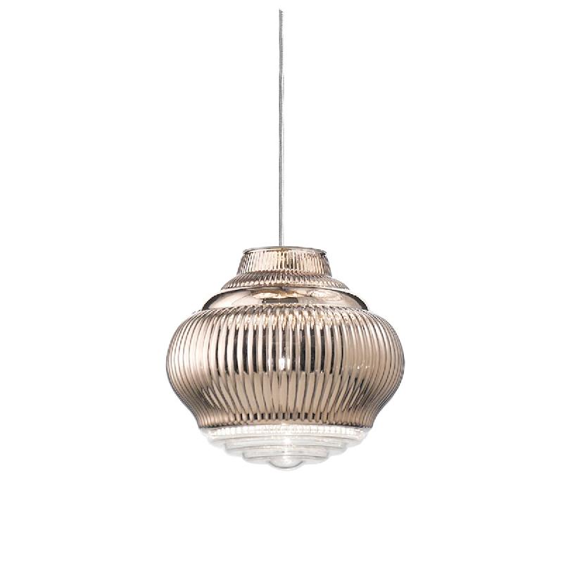 Zafferano Bonnie Suspension en verre soufflé finition Or Rose, design artisanal avec travail en relief rigadin et structure en métal gris - doré 80_0