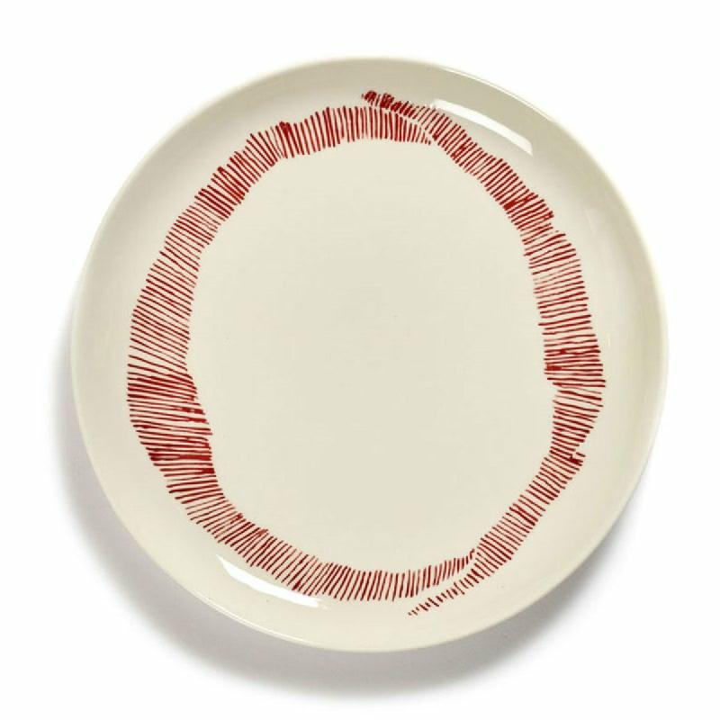 ASSIETTE PLATE ROND BLANC SWIRL - STRIPES ROUGE GRÈS Ø 22,5 CM 22,5X22,5 CM FEAST BY OTTOLENGHI SERAX