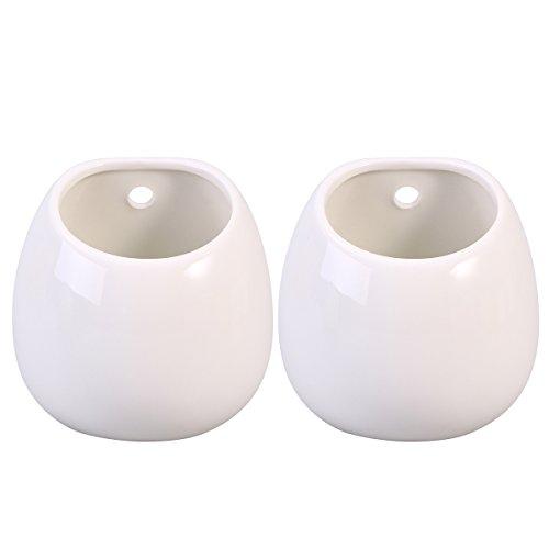 WINOMO - Lot de 2 pots de fleurs muraux en céramique blanche sans trou - Pour plantes grasses et fleurs aquatiques_0
