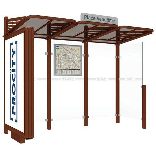 ABRI BUS CONVIVIALE 3 M CAISSON BARDAGE DROIT ASPECT CORTEN - PROCITY