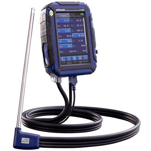 Analyseur de combustion Wöhler A450L - 2 cellules (CO, O2) - tirage, attestation 2009-649, rendement, écran tactile 5
