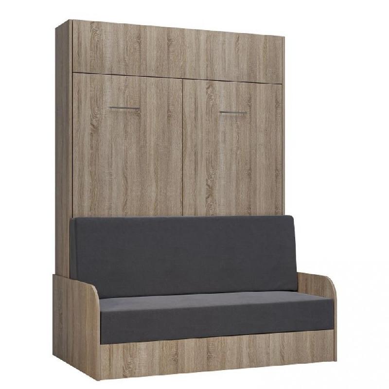 Armoire lit escamotable Dynamo Sofa avec accoudoirs en chêne - Canapé gris - Couchage 140x200 cm_0