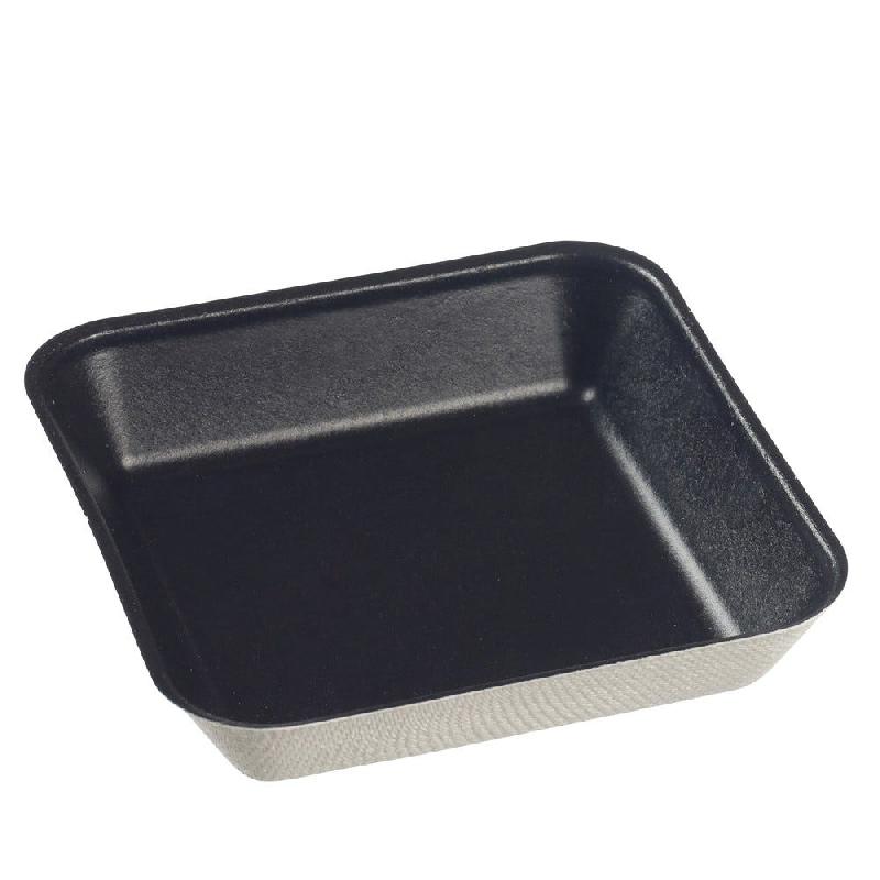 Assiette carrée Kanopée bagasse laminée noire 10x10x2cm - par 200_0