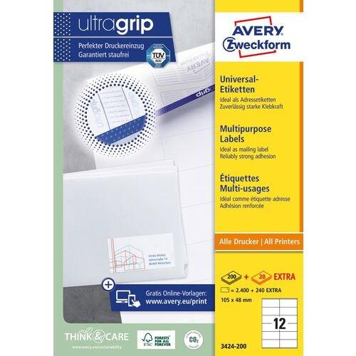 Avery Zweckform 2400 étiquettes multi-usages blanches, format 105 x 48 mm (200 feuilles A4 / cdt) - blanc 3424-200_0