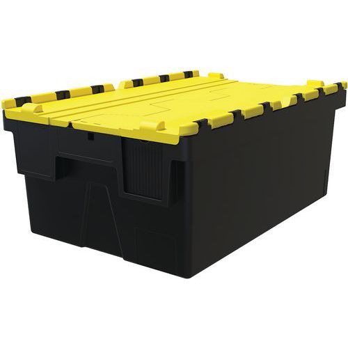 BAC 600X400X250 - PP RECYCLÉ NOIR / COUVERCLE PP JAUNE 40L - LOADHOG