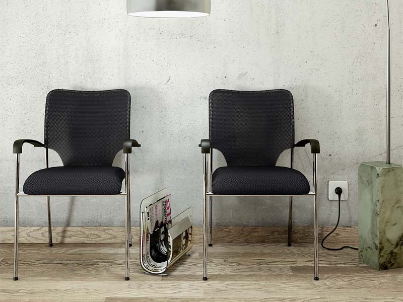 Chaise d'accueil Fady - tissu et résille - modèle empilable avec structure chromée_0