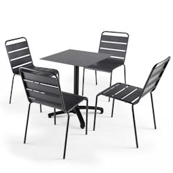 Oviala Business Ensemble table de terrasse stratifié noir et 4 chaises gris - gris métal 108197_0