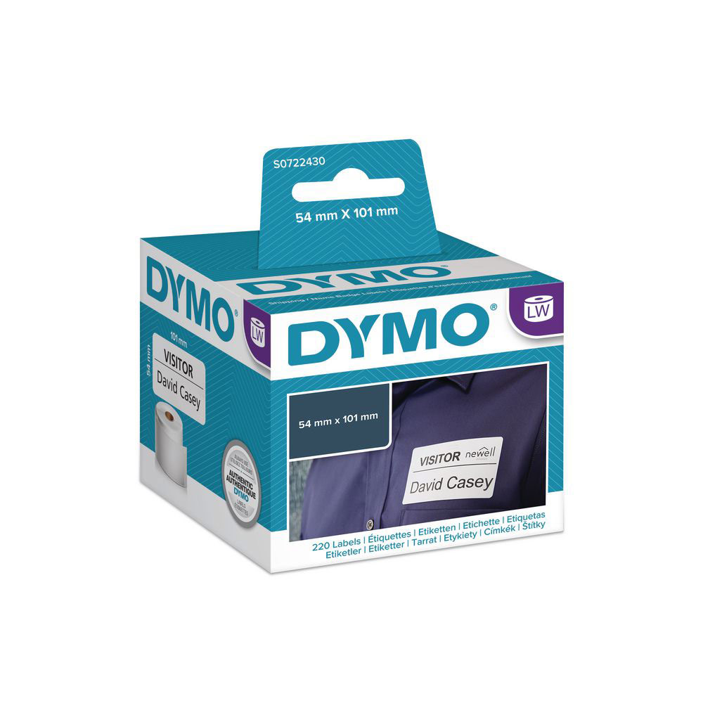 ETIQUETTE EXPEDITION / BADGE PAPIER 54 X 101 MM DYMO S0722430 BLANCHE - ROULEAU DE 220