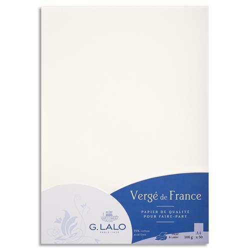 ETUI DE 50 FEUILLES CLAIREFONTAINE - 100G - LALO VERGE - 21X29,7CM - COLORIS BLANC