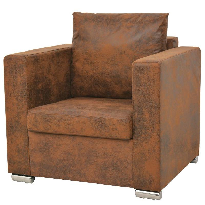 Fauteuil lounge design - cuir daim artificiel marron - style vintage - 1102124/3_0