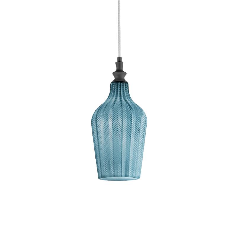Gea Luce Lampe À Suspension Cleofe S/12 Cobalt - Structure En Métal Noir Mat Avec Verre Transparent 1Xe27 Ip20 - Gealuce - bleu CLEOFE S/12 - COBALTO_0